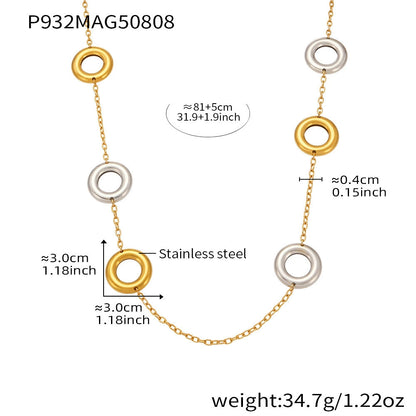 316L Stainless Steel 18K Gold Plated Two-Tone Hollow Round Long Sweater Chain Necklace - Image 3