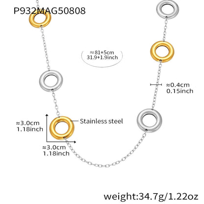 316L Stainless Steel 18K Gold Plated Two-Tone Hollow Round Long Sweater Chain Necklace - Image 5