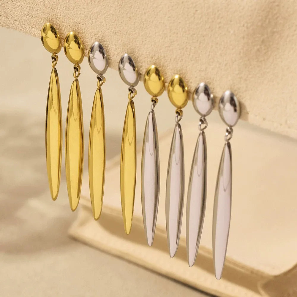 316L Stainless Steel 18K Gold Plated Two-Tone Long Waterdrop Earrings - Image 2