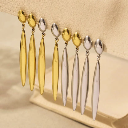 316L Stainless Steel 18K Gold Plated Two-Tone Long Waterdrop Earrings - Image 2