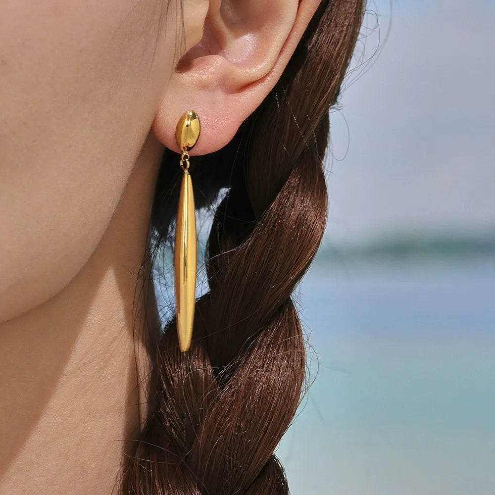 316L Stainless Steel 18K Gold Plated Two-Tone Long Waterdrop Earrings - Image 4