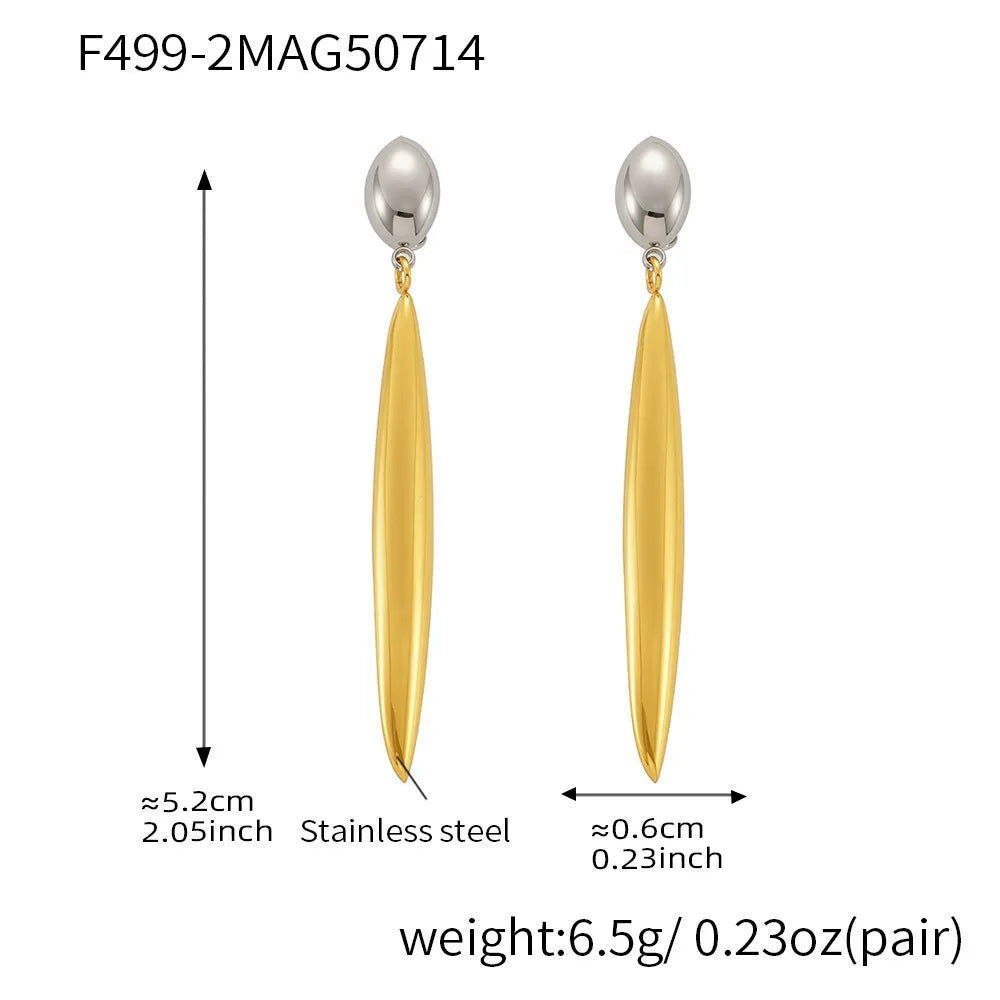 316L Stainless Steel 18K Gold Plated Two-Tone Long Waterdrop Earrings - Image 7