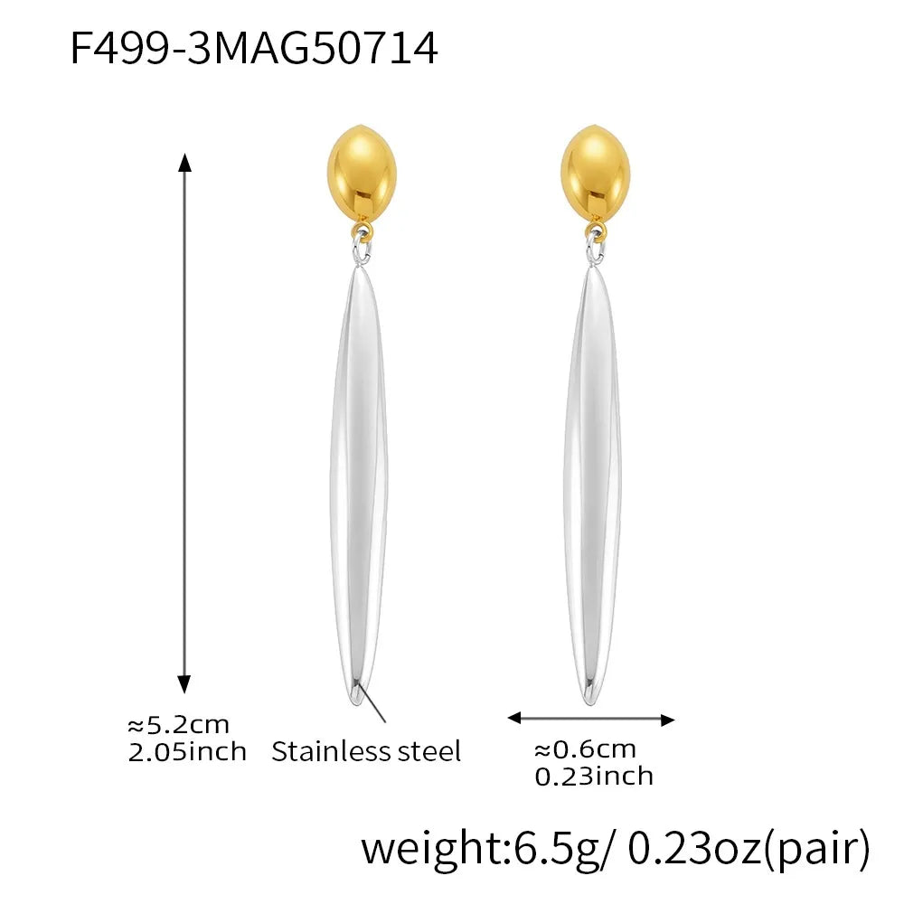 316L Stainless Steel 18K Gold Plated Two-Tone Long Waterdrop Earrings - Image 8