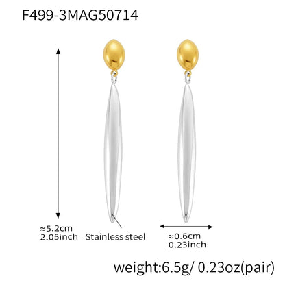 316L Stainless Steel 18K Gold Plated Two-Tone Long Waterdrop Earrings - Image 8