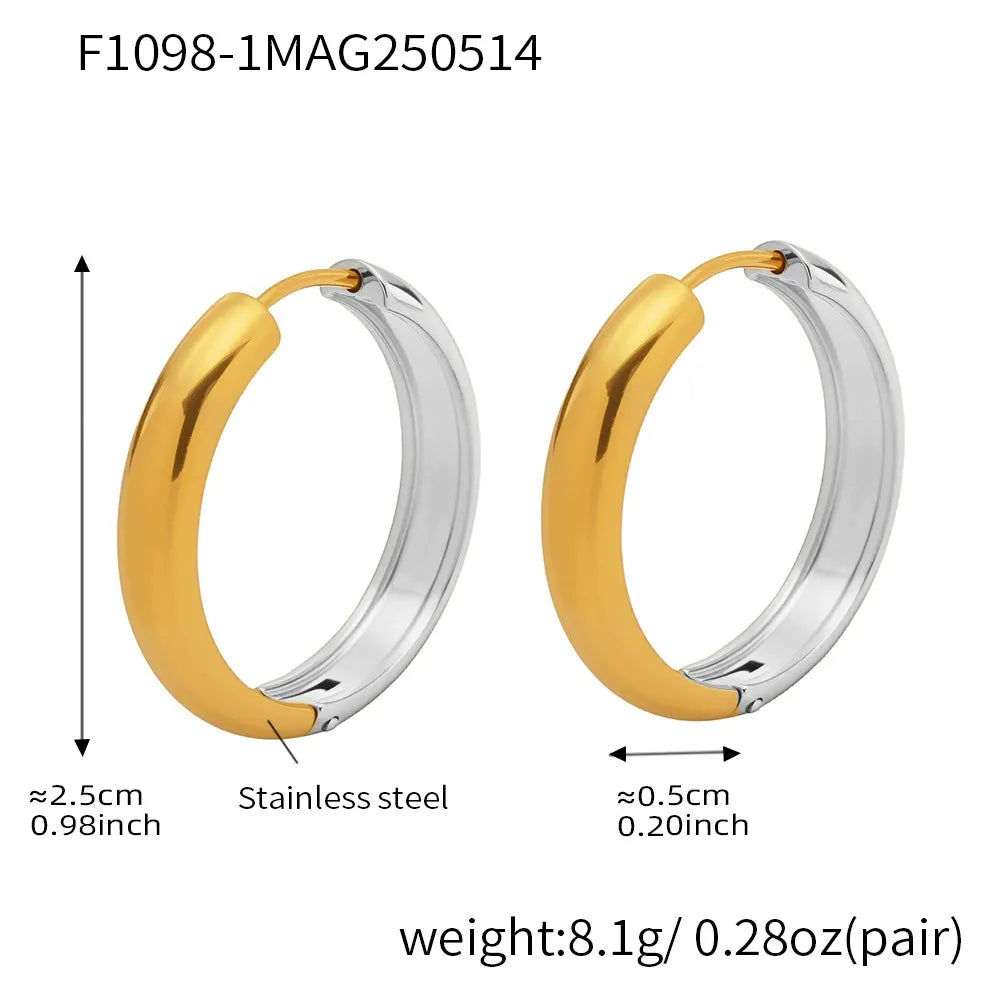 316L stainless steel 18K Gold Plated Two-Tone Minimalist Hoop Earrings boutique merchandising view for wholesale earrings buyers