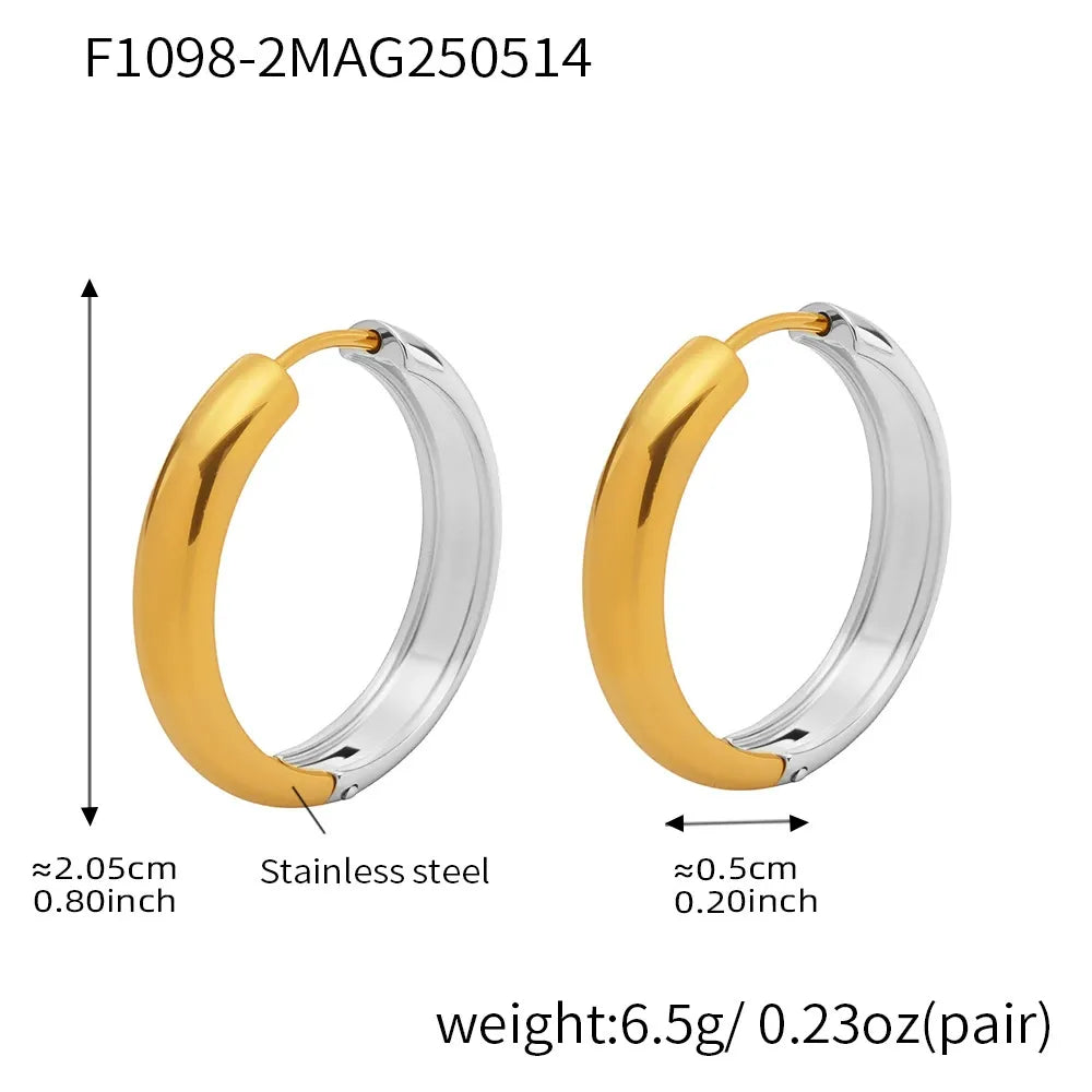 316L Stainless Steel 18K Gold Plated Two-Tone Minimalist Hoop Earrings - Image 19
