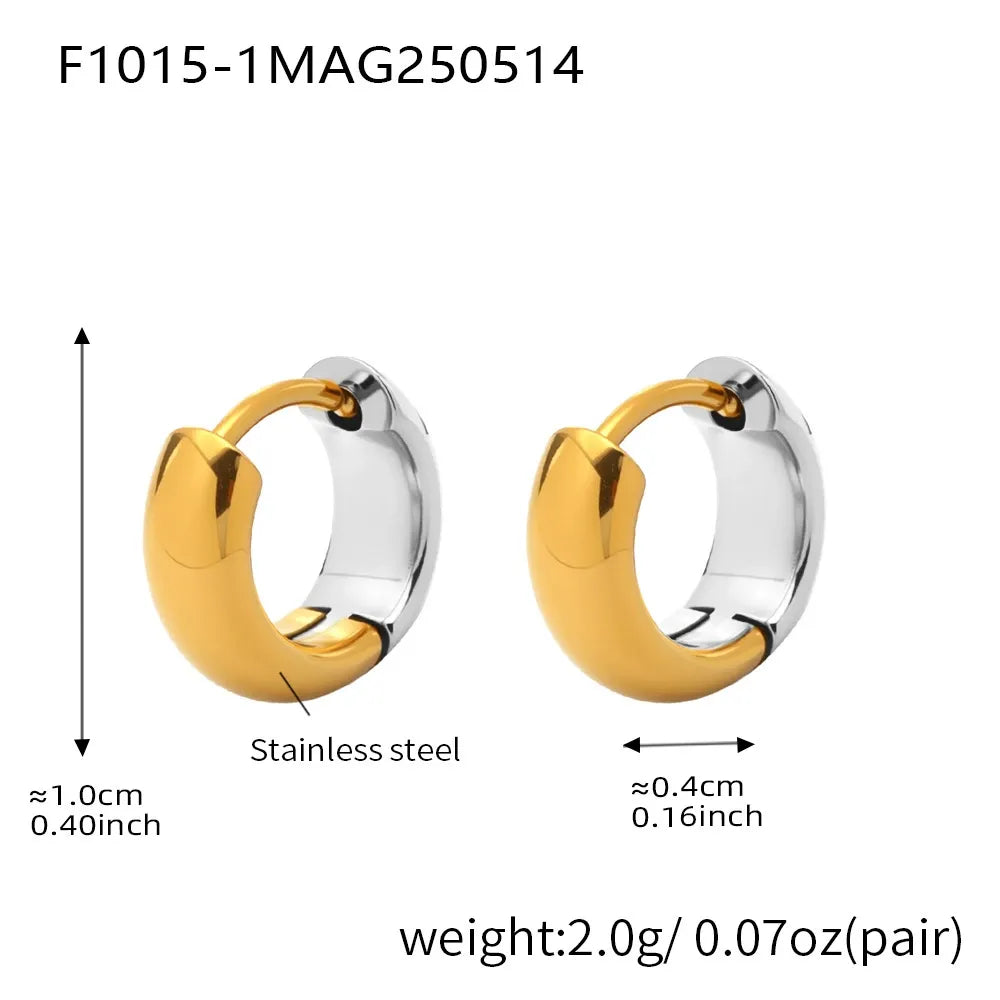316L stainless steel 18K Gold Plated Two-Tone Minimalist Hoop Earrings side detail view for wholesale earrings buyers