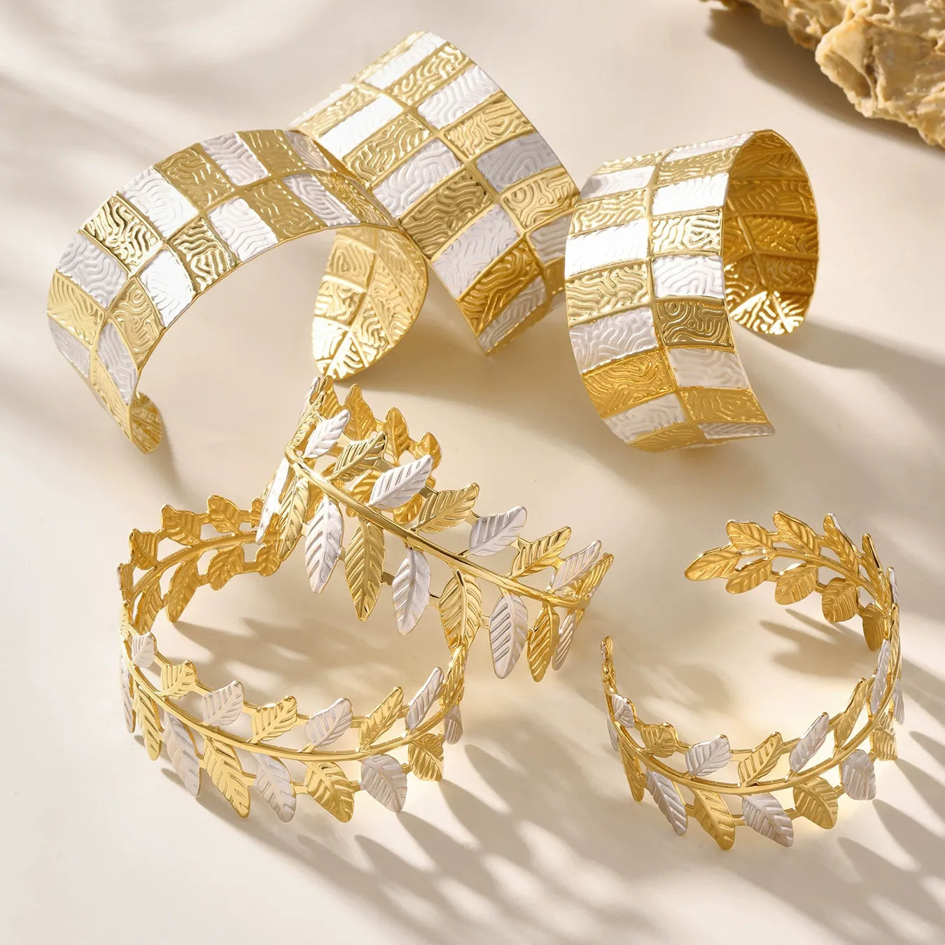 316L Stainless Steel 18K Gold Plated Two-Tone Open Cuff Bracelet - Image 3