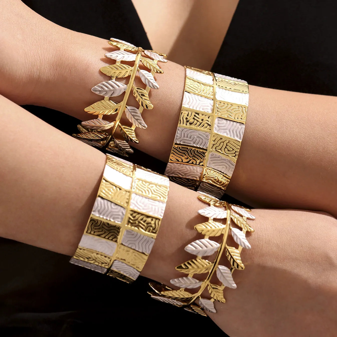 316L Stainless Steel 18K Gold Plated Two-Tone Open Cuff Bracelet - Image 4