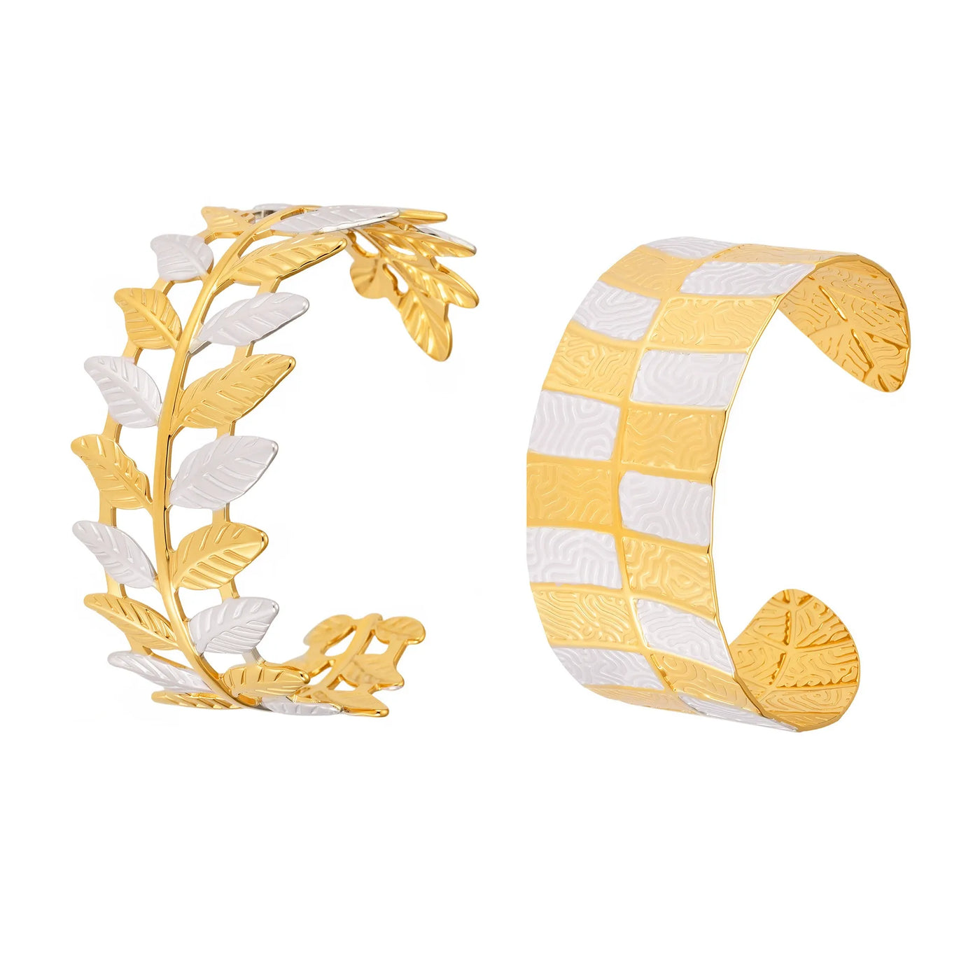 316L Stainless Steel 18K Gold Plated Two-Tone Open Cuff Bracelet - Image 5
