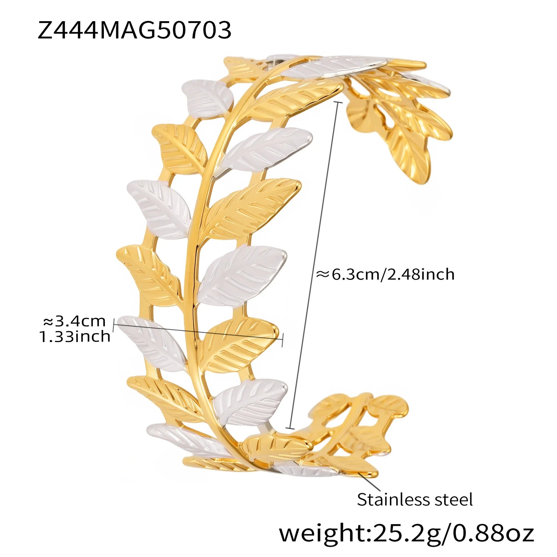316L Stainless Steel 18K Gold Plated Two-Tone Open Cuff Bracelet - Image 6