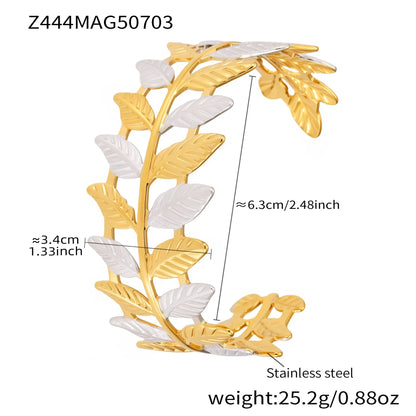 316L Stainless Steel 18K Gold Plated Two-Tone Open Cuff Bracelet - Image 6