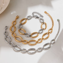 316L Stainless Steel 18K Gold Plated Two-Tone Oval Link Necklace & Bracelet Set - Image 1
