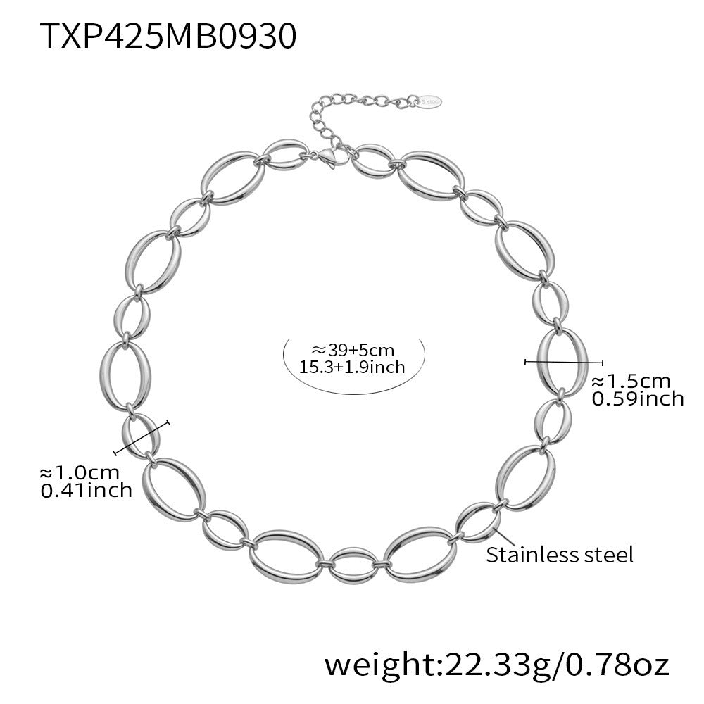 316L Stainless Steel 18K Gold Plated Two-Tone Oval Link Necklace & Bracelet Set - Image 3