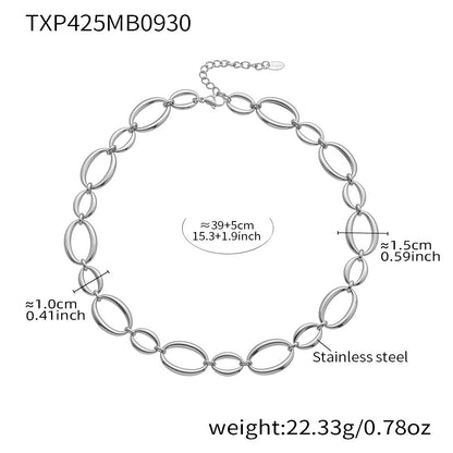 316L Stainless Steel 18K Gold Plated Two-Tone Oval Link Necklace & Bracelet Set - Image 3