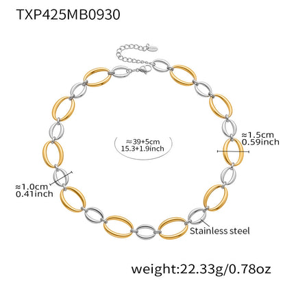 316L Stainless Steel 18K Gold Plated Two-Tone Oval Link Necklace & Bracelet Set - Image 5