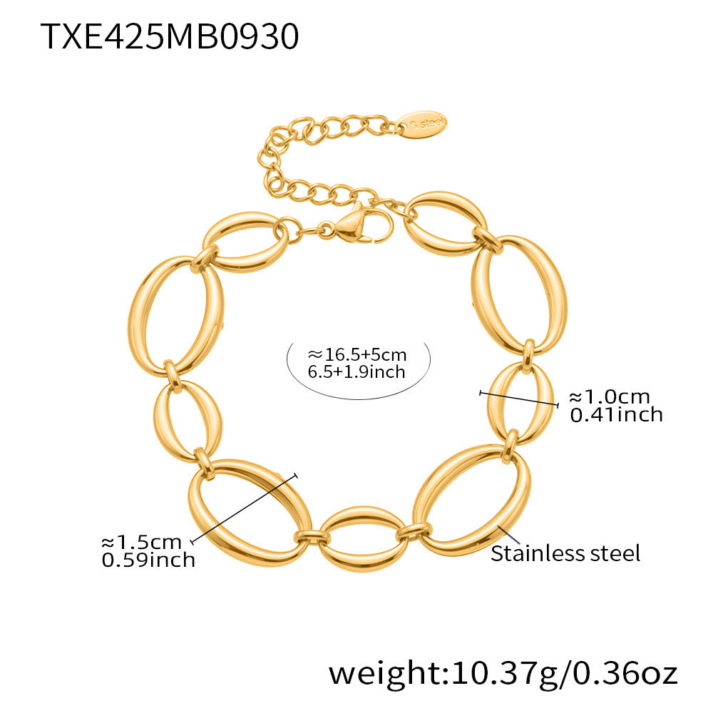 316L Stainless Steel 18K Gold Plated Two-Tone Oval Link Necklace & Bracelet Set - Image 6