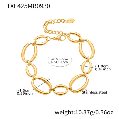 316L Stainless Steel 18K Gold Plated Two-Tone Oval Link Necklace & Bracelet Set - Image 6