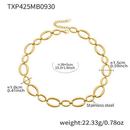 316L Stainless Steel 18K Gold Plated Two-Tone Oval Link Necklace & Bracelet Set - Image 7