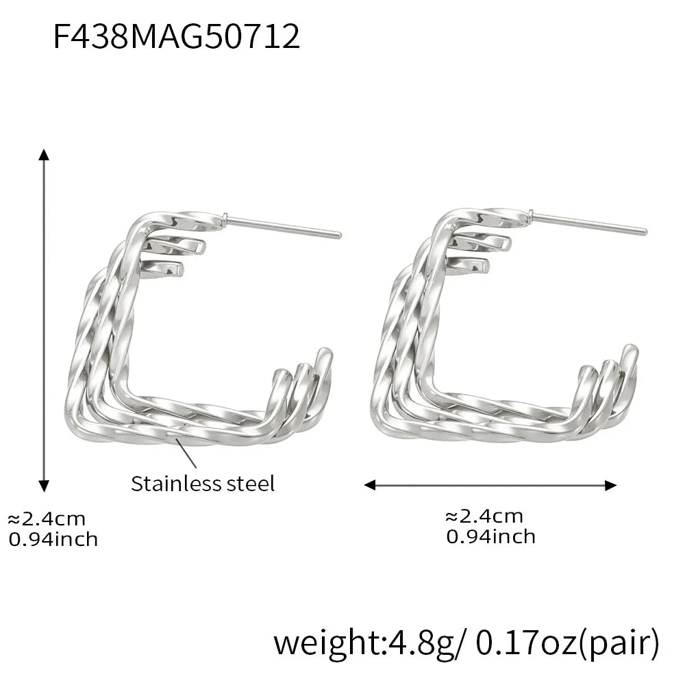 316L Stainless Steel 18K Gold Plated Two-Tone Three-Layer Geometric Earrings - Image 1