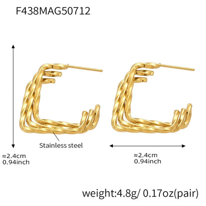 316L Stainless Steel 18K Gold Plated Two-Tone Three-Layer Geometric Earrings - Image 11