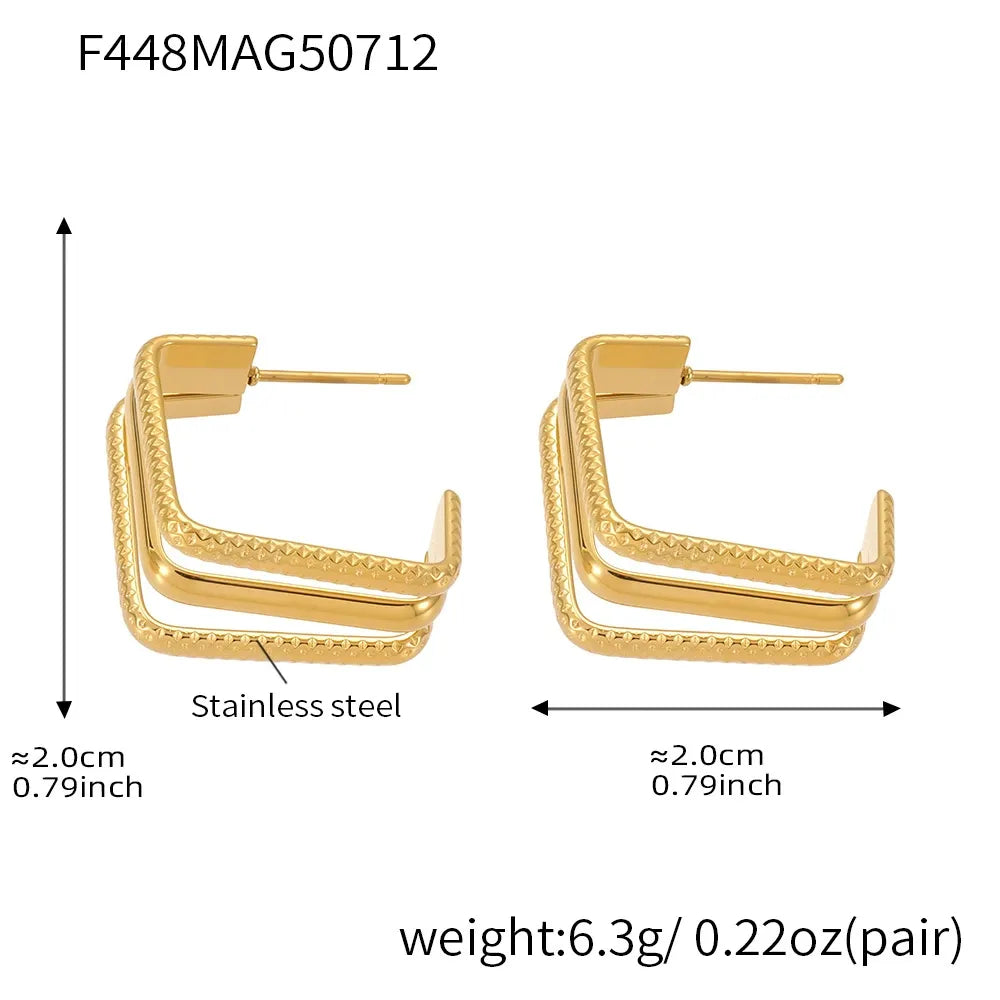 316L Stainless Steel 18K Gold Plated Two-Tone Three-Layer Geometric Earrings - Image 3