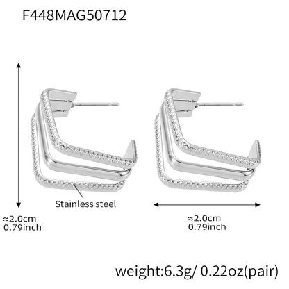 316L Stainless Steel 18K Gold Plated Two-Tone Three-Layer Geometric Earrings - Image 4