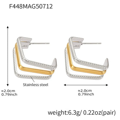 316L Stainless Steel 18K Gold Plated Two-Tone Three-Layer Geometric Earrings - Image 5