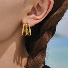 316L Stainless Steel 18K Gold Plated Two-Tone Three-Layer Geometric Earrings - Image 8