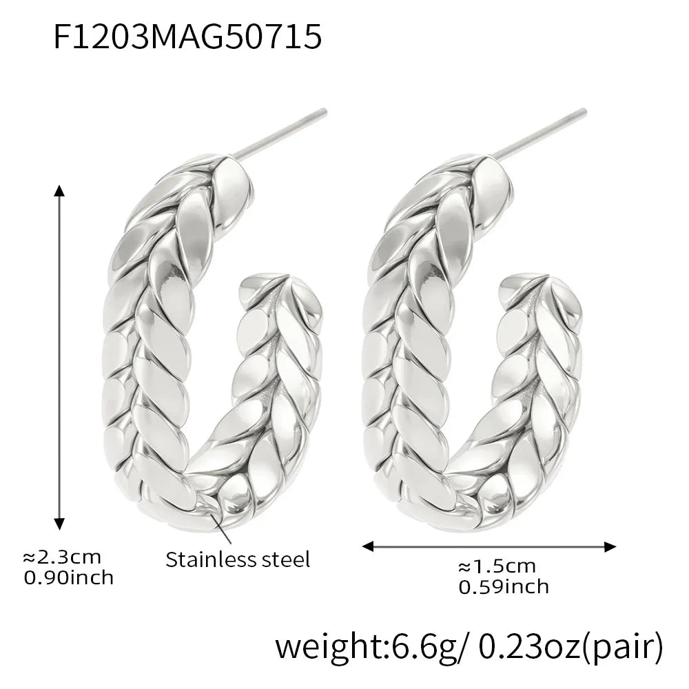 316L Stainless Steel 18K Gold Plated Two-Tone Wheat Spike C-Hoop Earrings - Image 10