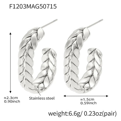 316L Stainless Steel 18K Gold Plated Two-Tone Wheat Spike C-Hoop Earrings - Image 10