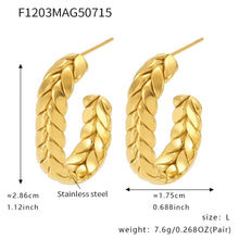 316L Stainless Steel 18K Gold Plated Two-Tone Wheat Spike C-Hoop Earrings - Image 6