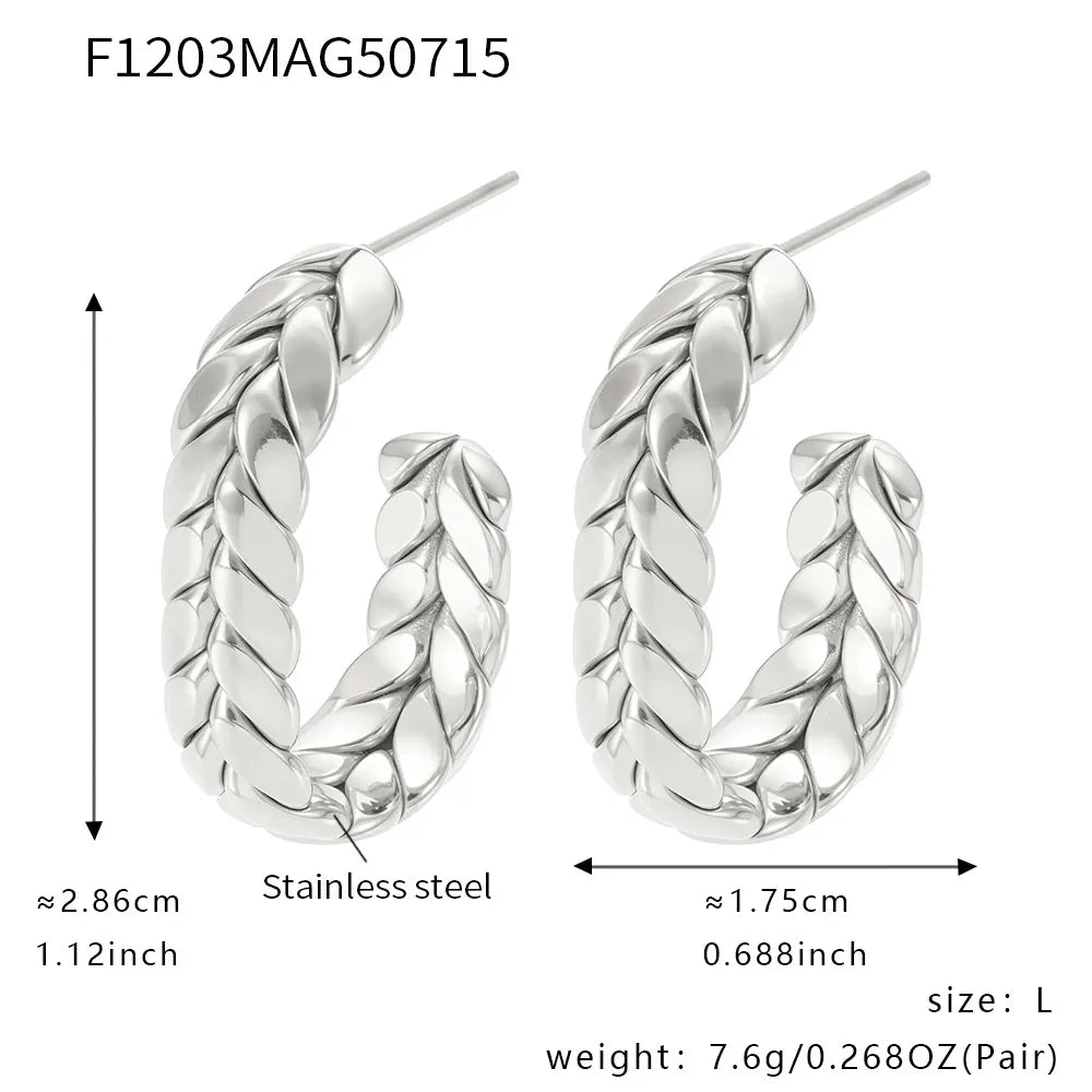 316L Stainless Steel 18K Gold Plated Two-Tone Wheat Spike C-Hoop Earrings - Image 7