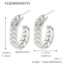 316L Stainless Steel 18K Gold Plated Two-Tone Wheat Spike C-Hoop Earrings - Image 7