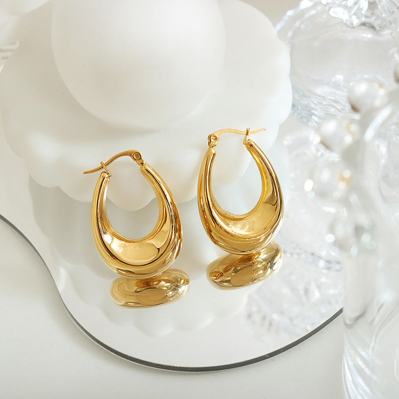 316L Stainless Steel 18K Gold Plated U-Shaped Tarnish-Free Statement Earrings - Image 6