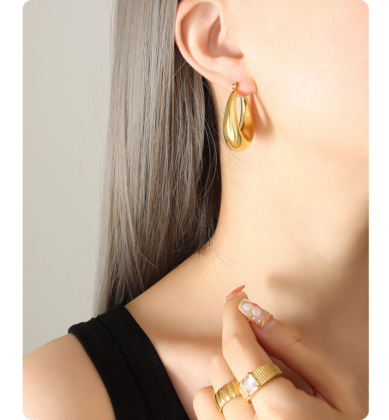 316L Stainless Steel 18K Gold Plated U-Shaped Tarnish-Free Statement Earrings - Image 7