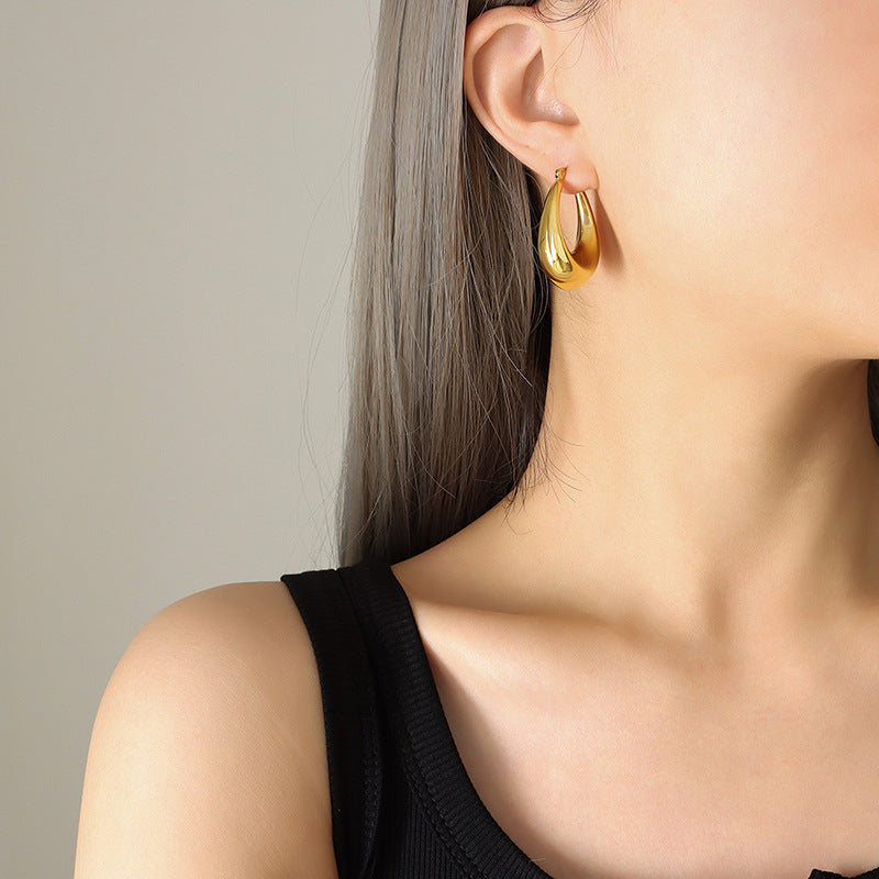 316L Stainless Steel 18K Gold Plated U-Shaped Tarnish-Free Statement Earrings - Image 8
