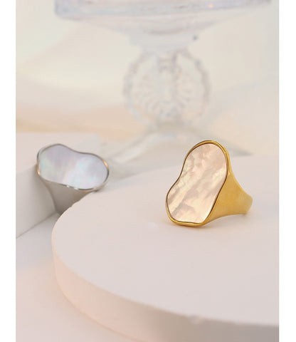 316L Stainless Steel 18K Gold Plated Unique Irregular White Mother-of-Pearl Ring - Image 6