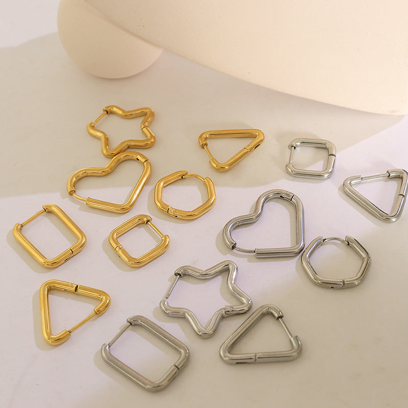 316L Stainless Steel 18K Gold Plated Versatile Geometric & Heart Drop Earrings - Image 16