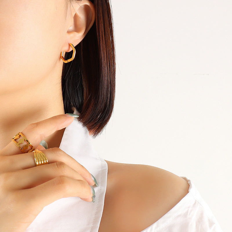316L Stainless Steel 18K Gold Plated Versatile Geometric & Heart Drop Earrings - Image 2