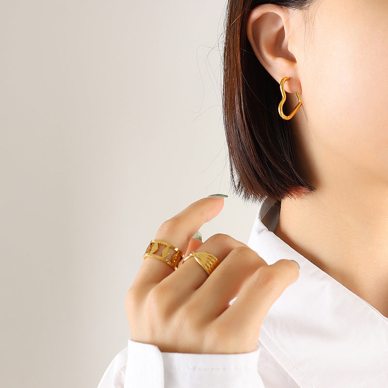316L Stainless Steel 18K Gold Plated Versatile Geometric & Heart Drop Earrings - Image 5
