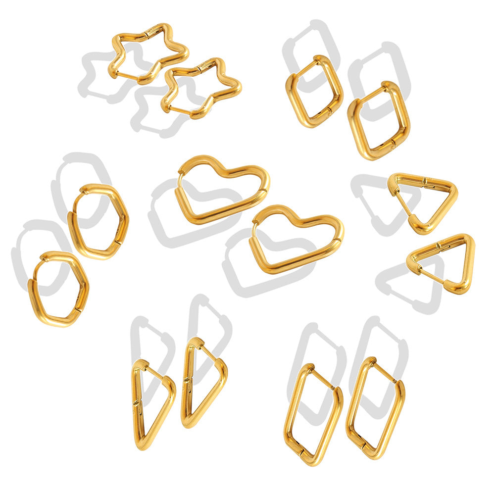 316L Stainless Steel 18K Gold Plated Versatile Geometric & Heart Drop Earrings - Image 8