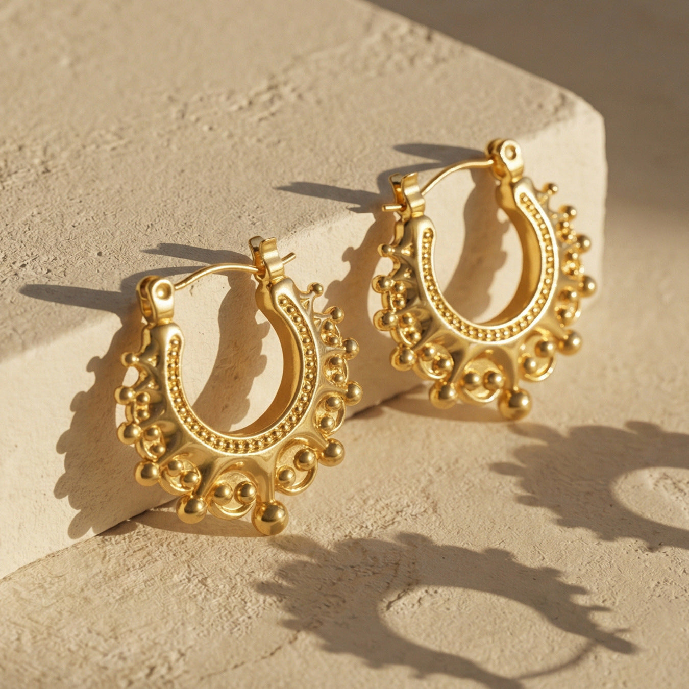 316L Stainless Steel 18K Gold Plated Vintage Crown Drop Earrings - Image 1