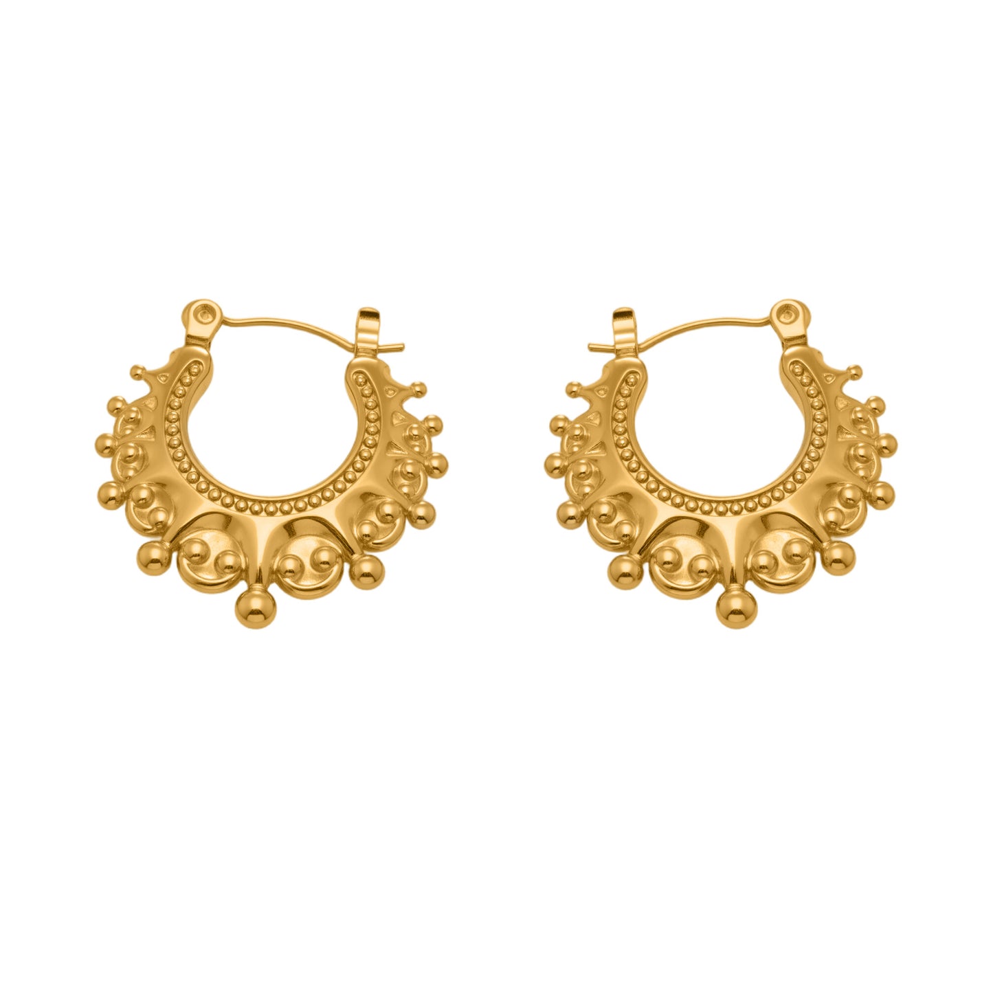 316L Stainless Steel 18K Gold Plated Vintage Crown Drop Earrings - Image 2