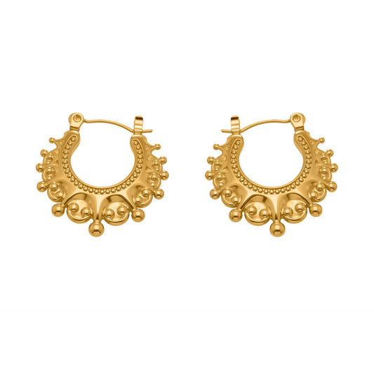 316L Stainless Steel 18K Gold Plated Vintage Crown Drop Earrings - Image 2