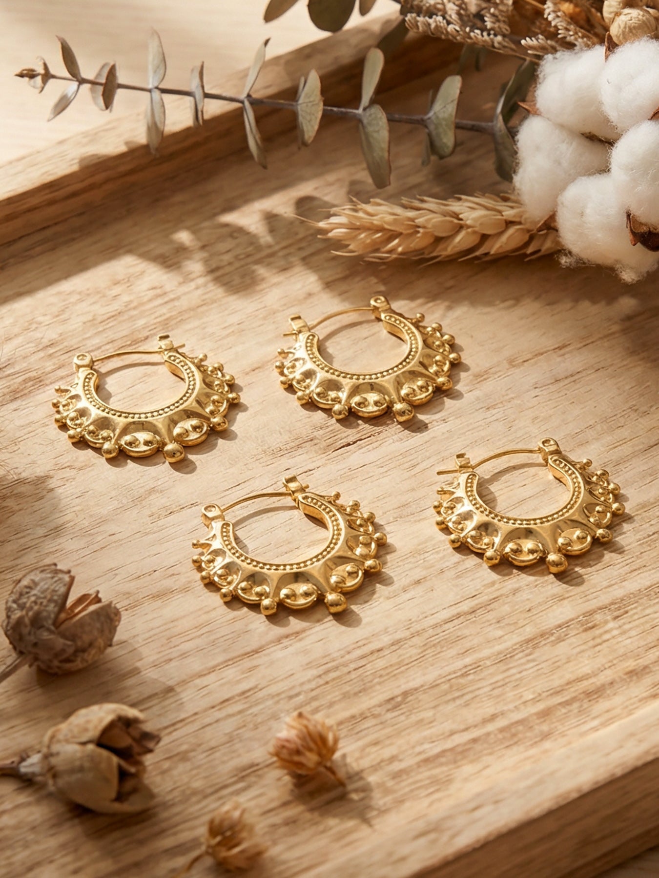 316L Stainless Steel 18K Gold Plated Vintage Crown Drop Earrings - Image 3