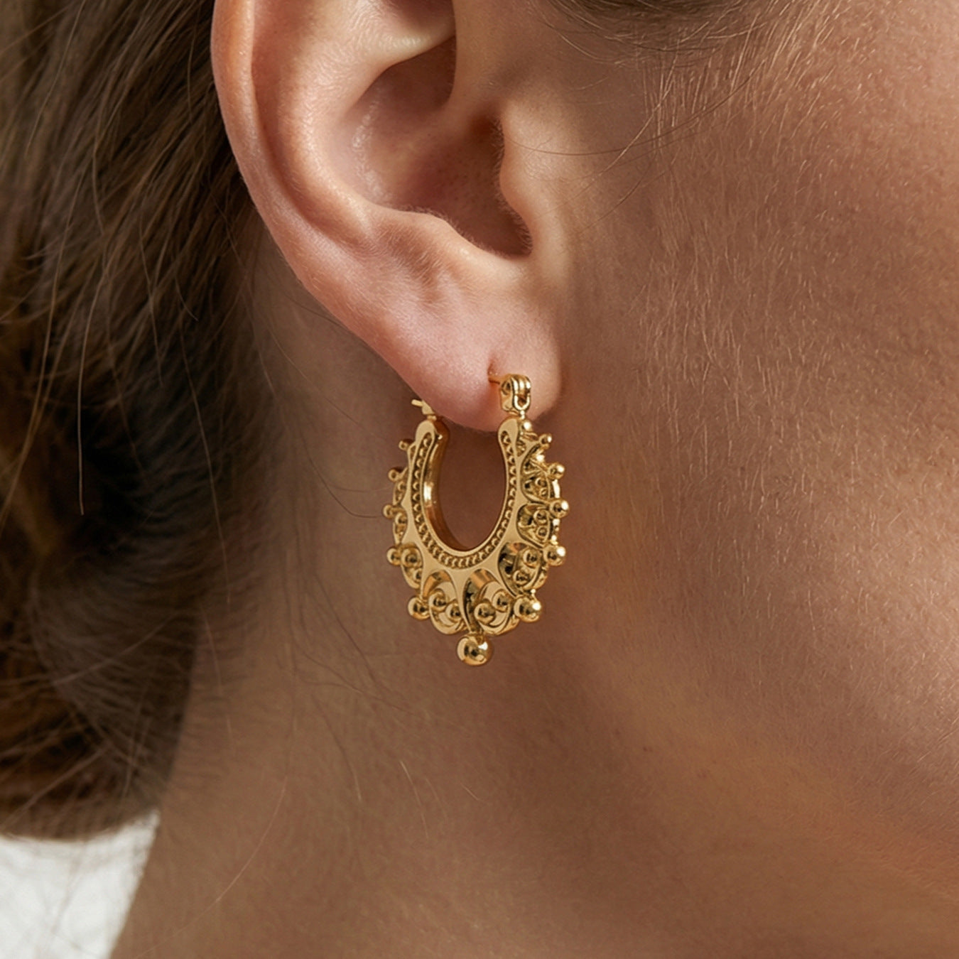 316L Stainless Steel 18K Gold Plated Vintage Crown Drop Earrings - Image 4