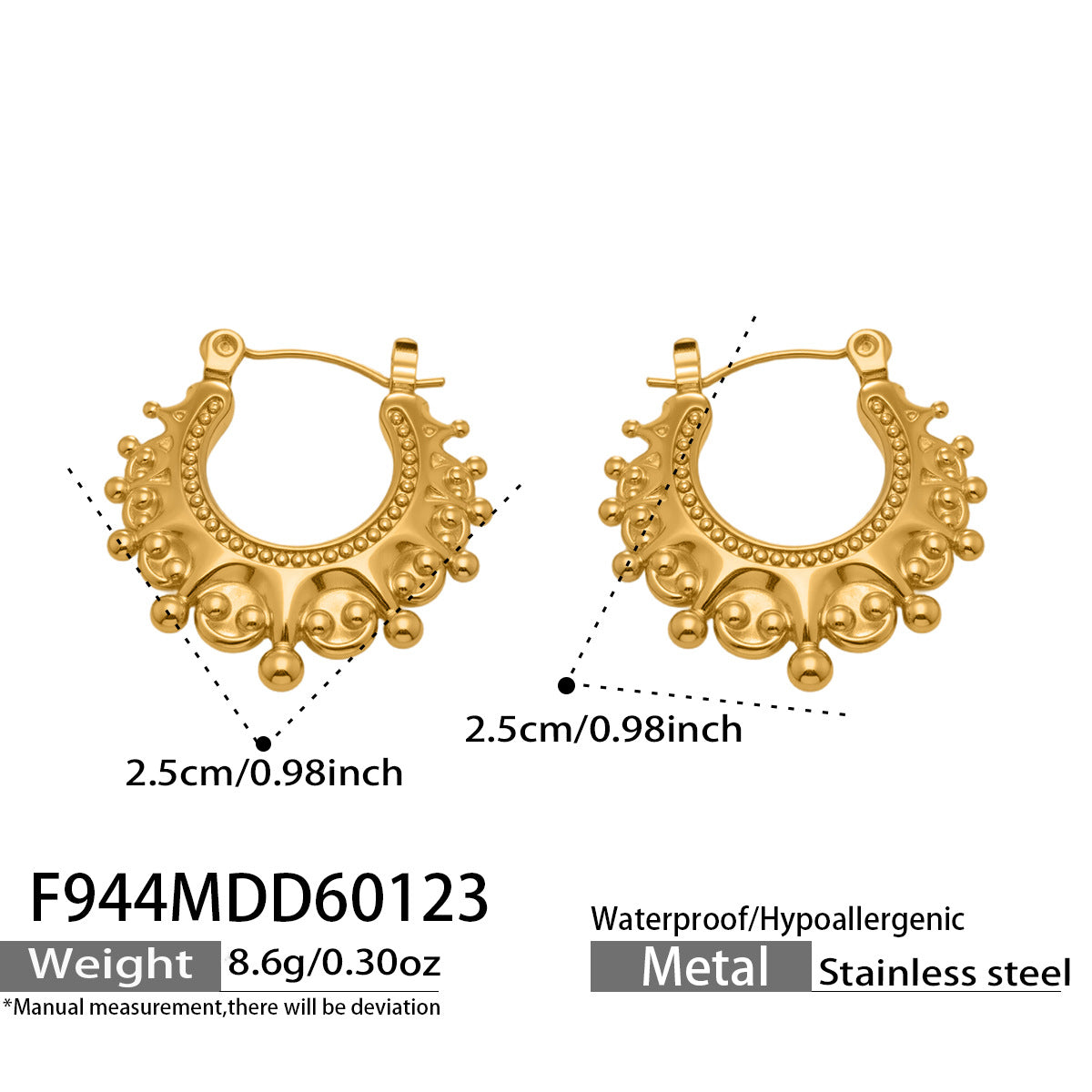 316L Stainless Steel 18K Gold Plated Vintage Crown Drop Earrings - Image 5