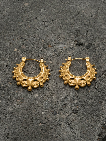 316L Stainless Steel 18K Gold Plated Vintage Crown Drop Earrings - Image 6