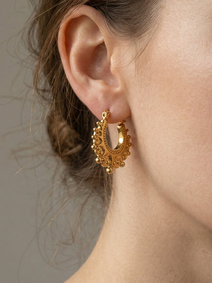 316L Stainless Steel 18K Gold Plated Vintage Crown Drop Earrings - Image 9